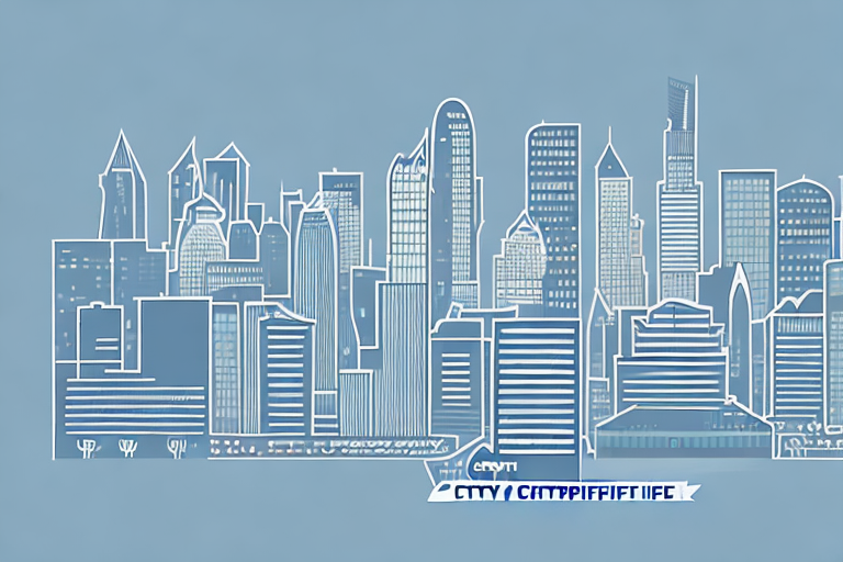 A city skyline with a ccnp certification logo in the foreground