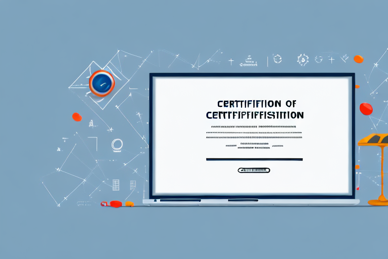 A computer with a certificate on the screen
