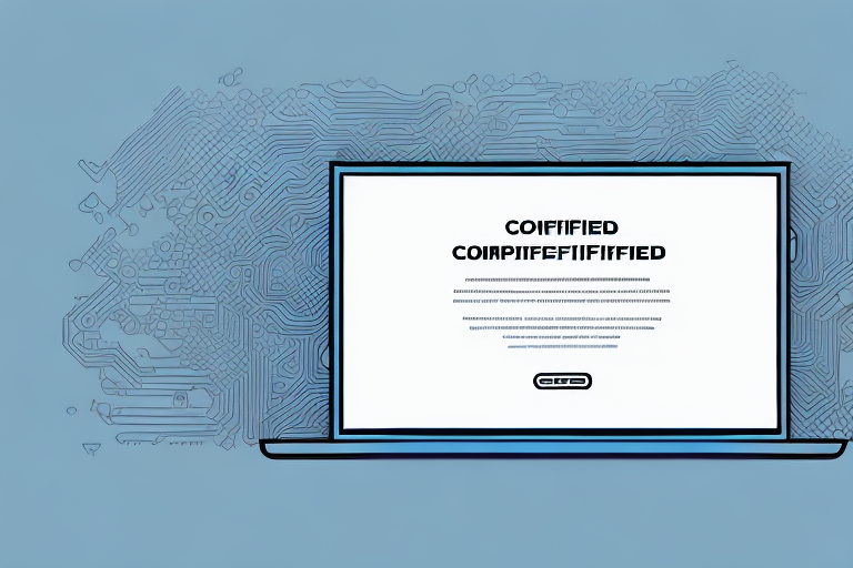 A computer with a certificate of completion next to it